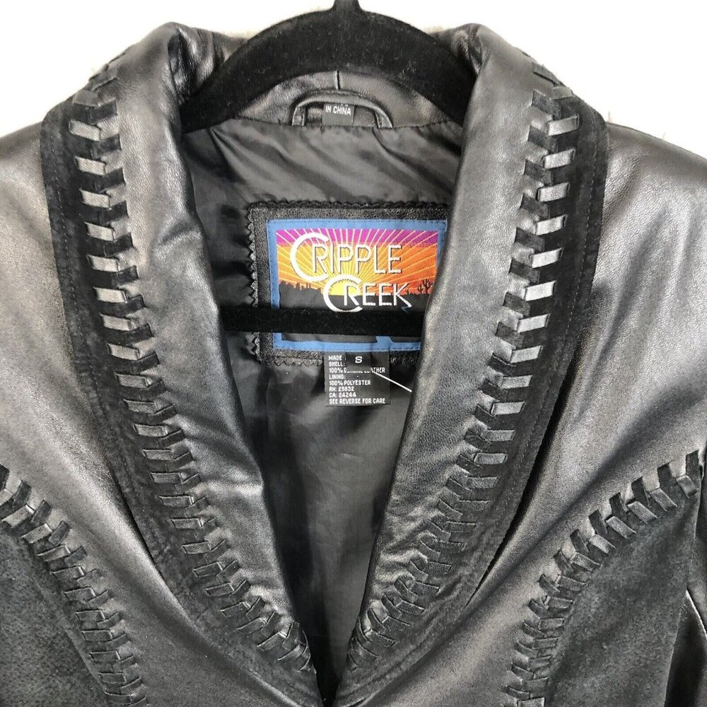 Cripple Creek Leather Jackt Womens Small Black Western Concho Braided Ranch - Picture 3 of 16